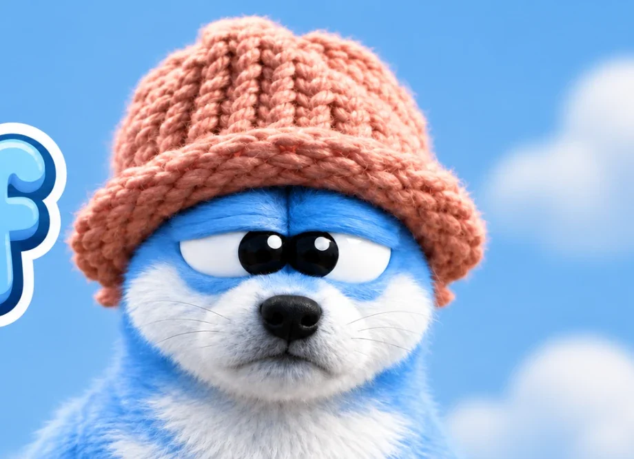 gomowif β a blue dog wearing a knitted coral hat
